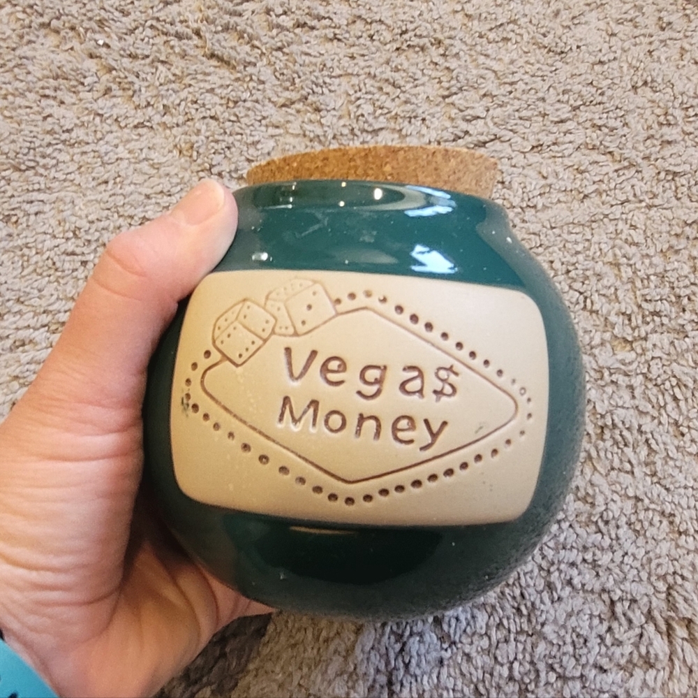 Green Vegas Money Jar with Cork Lid